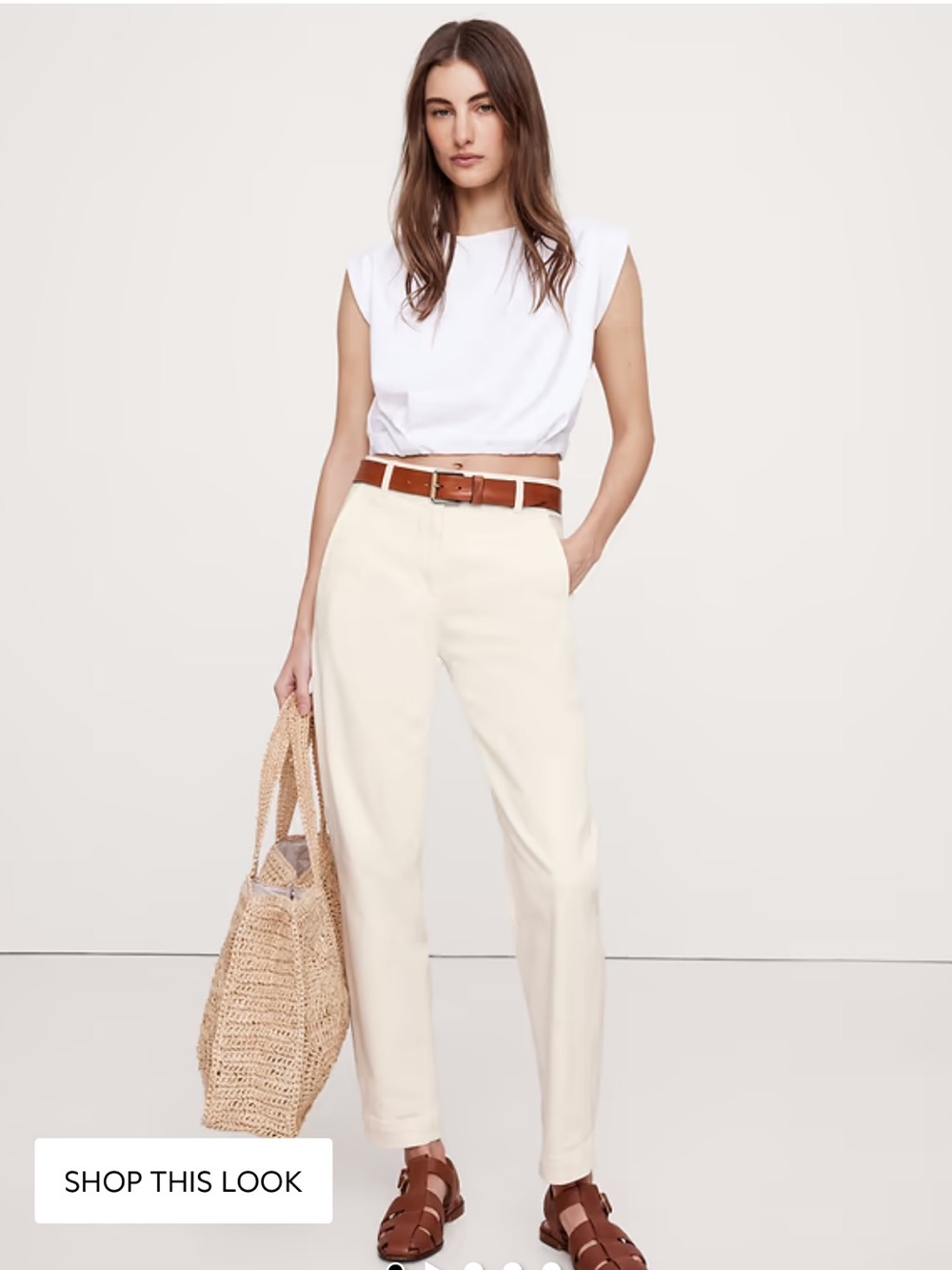 Banana Republic Barrel Leg Pants Ecru Cream High Rise Cotton Twill 6